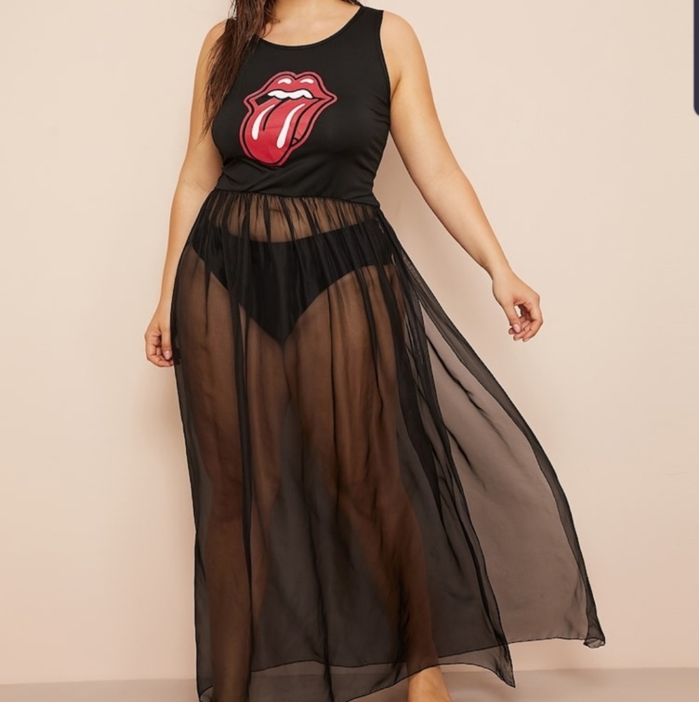 Shein Mouth Print Mesh Cover Up